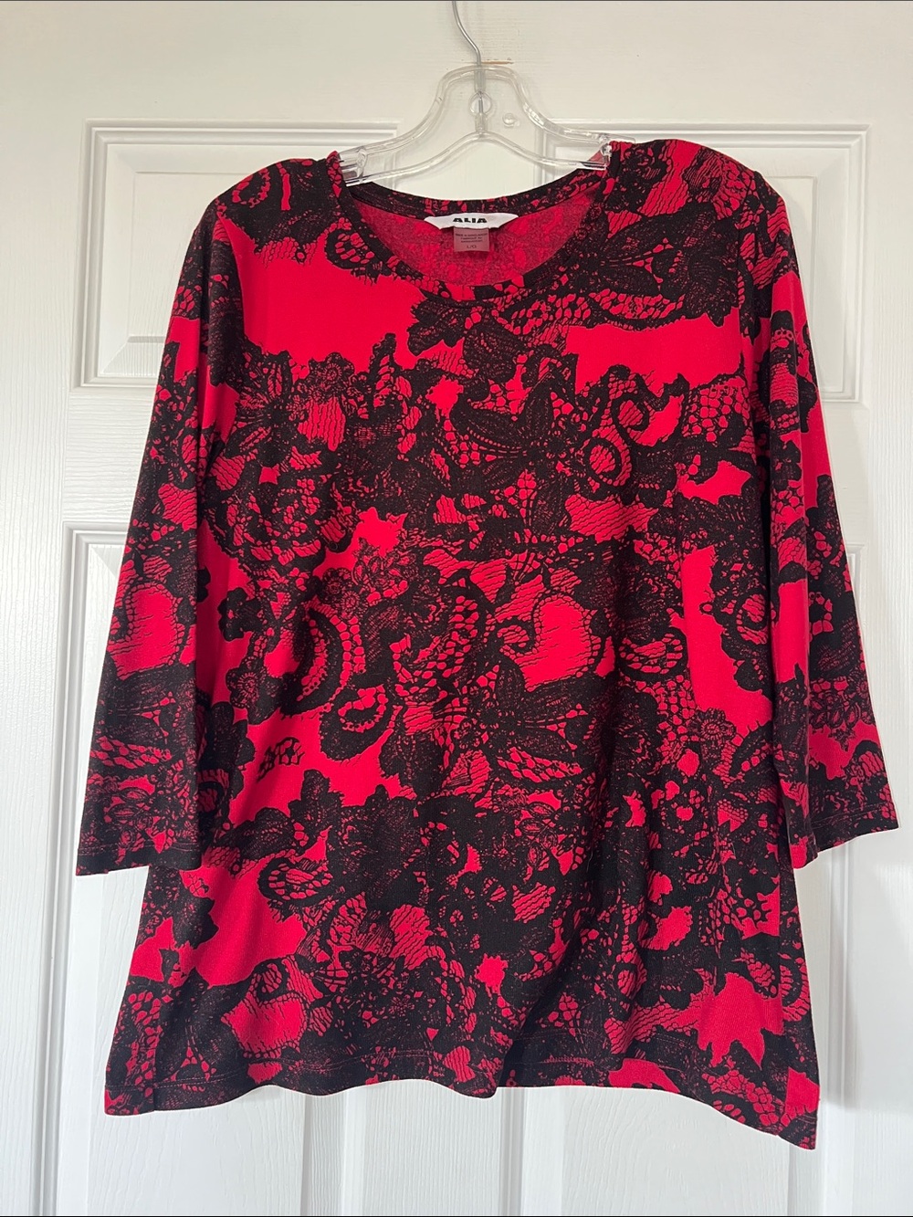 Alia Red with Black Lace-Effect Print Tunic